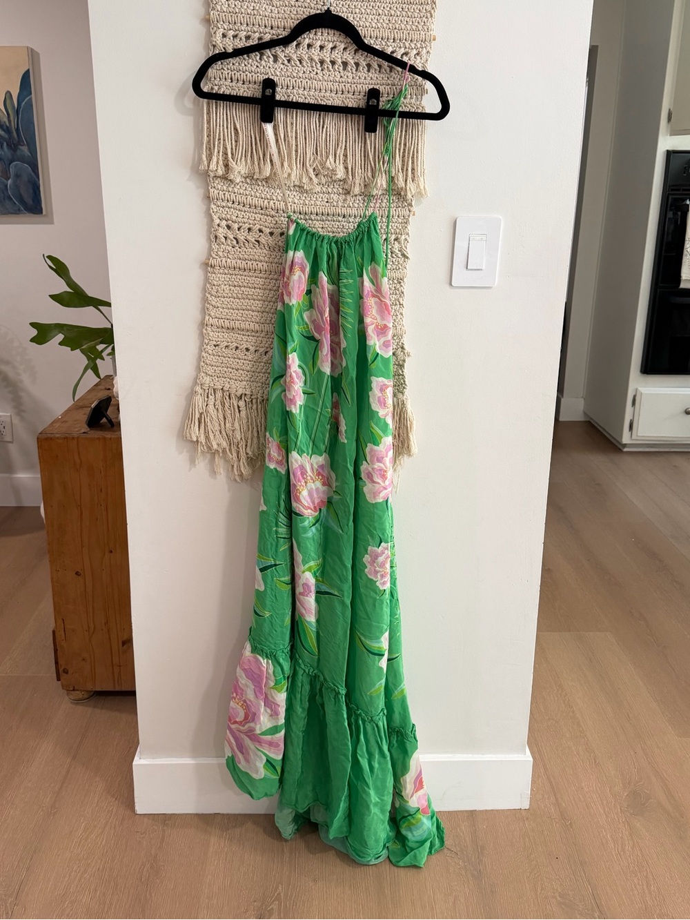 FARM Rio Bright Green One-Shoulder Floral Maxi Dress with Pink Blooms - Picture 2 of 6